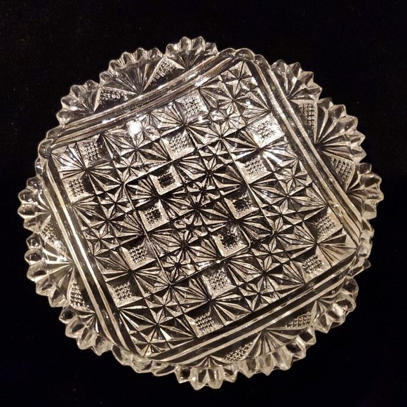 Beautiful Vintage Small Cut Glass Candy Nut Trinket Bowl Plate Saw Tooth Edge 5" - Picture 6 of 6